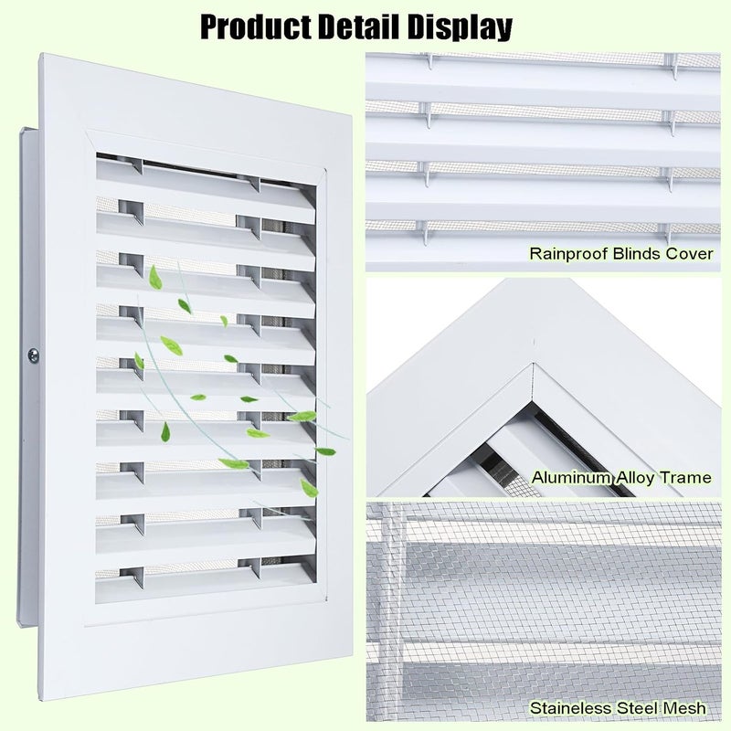 Kokone Gable Vent 2 Pcs 12''X12'' Aluminum Shed Vent with Screen and Screws Stylish Sturdy Attic Vent for Home Wall Ceiling Ventilation Garage Vent for Removing Heat and Humidity,White - Image 4
